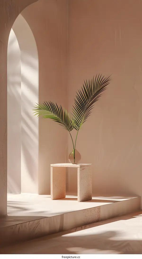 Minimalist Interior Design with Palm Leaf in a Vase