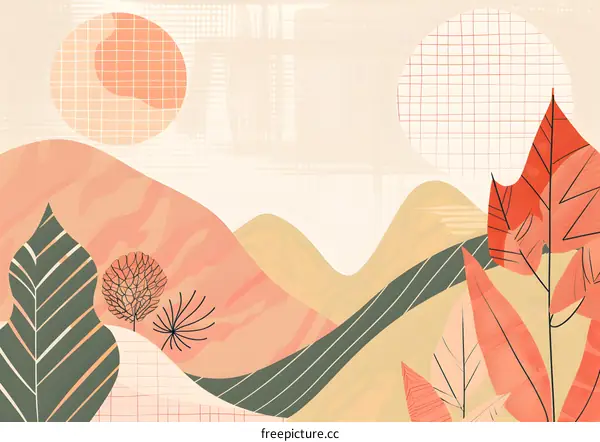 Abstract Minimalist Illustration of Landscape with Leaves