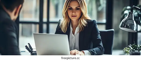 Businesswoman Working on Laptop in Office