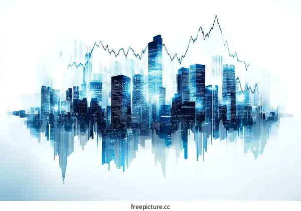 Abstract Cityscape with Stock Market Graph
