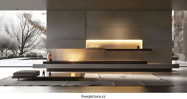 Minimalist Modern Living Room Interior Design With Concrete Wall