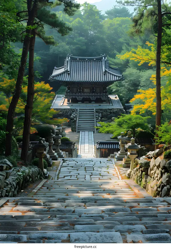 Stone Steps Leading to a Traditional Japanese Temple