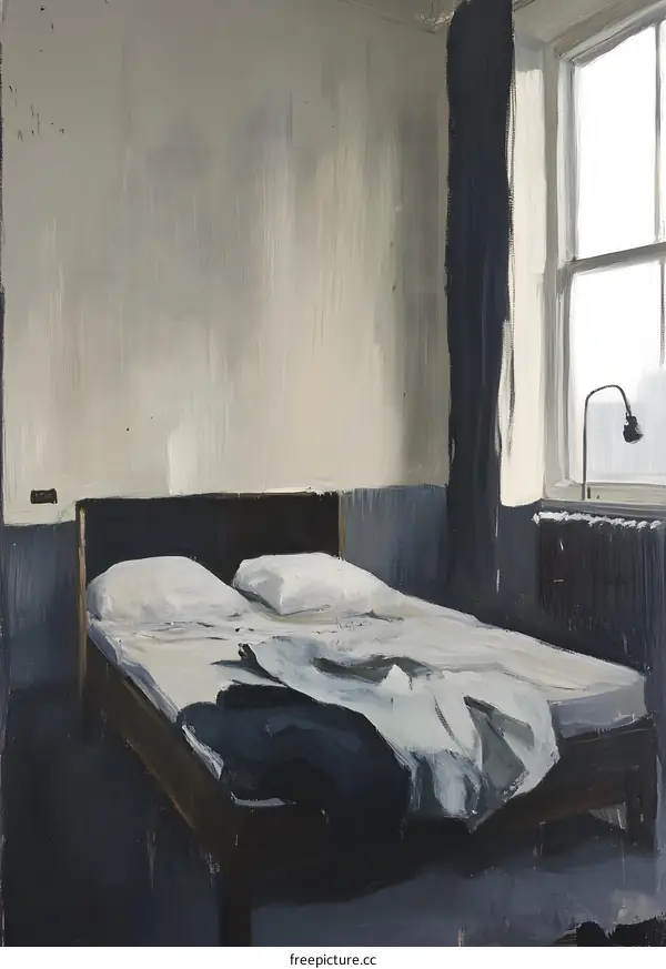 Modern Painting of an Unmade Bed in a Room