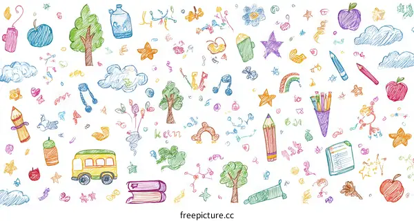 Childrens Drawings Pattern School Supplies