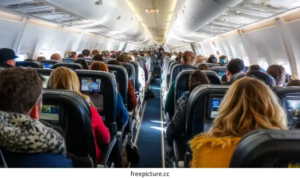 Airplane Cabin Filled with Diverse Passengers