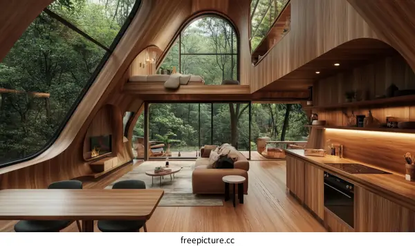 Modern Wooden Cabin with Forest View