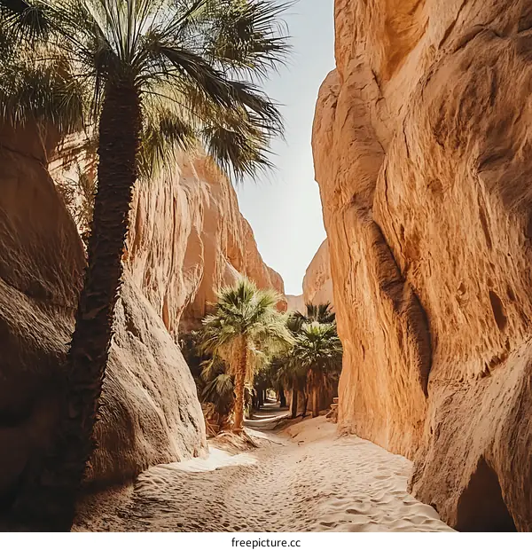Palm Trees Growing In A Desert Canyon