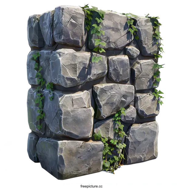 [Transparent Background PNG]Stone cube overgrown with ivy on a black background