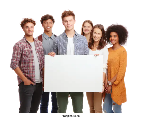 [Transparent Background PNG]Diverse Group Holding Blank Sign