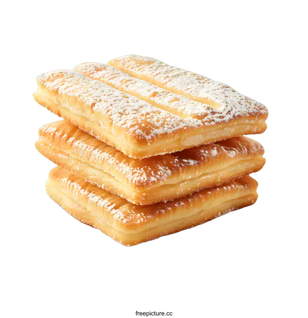 [Transparent Background PNG]Stack of puff pastry cookies with sugar powder