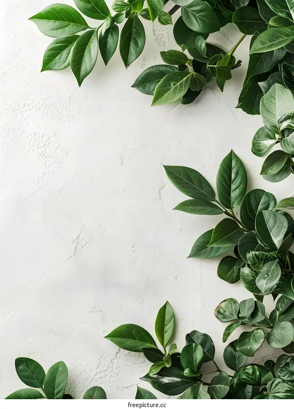 Green Leaves on White Background