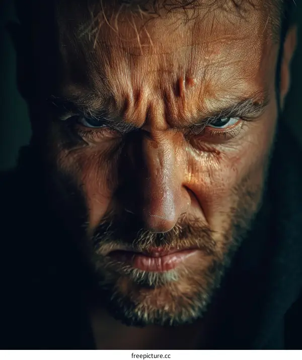 Closeup Portrait of a Caucasian Man with Intense Expression
