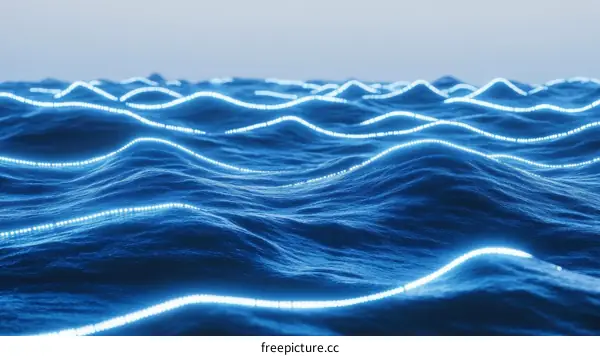 Abstract Blue Light Wave Patterns
