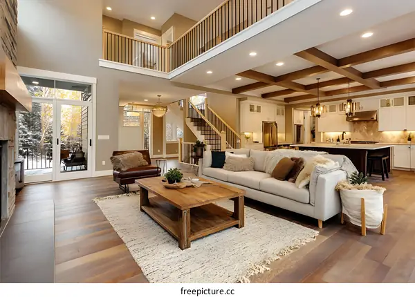 Modern Open Concept Living Room with Kitchen