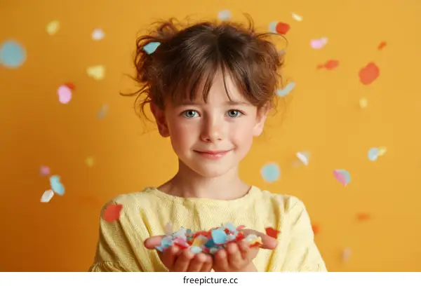 Smiling Girl with Confetti Celebration