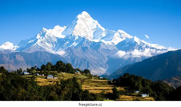 Majestic Himalayan Mountain Range with Lush Valley