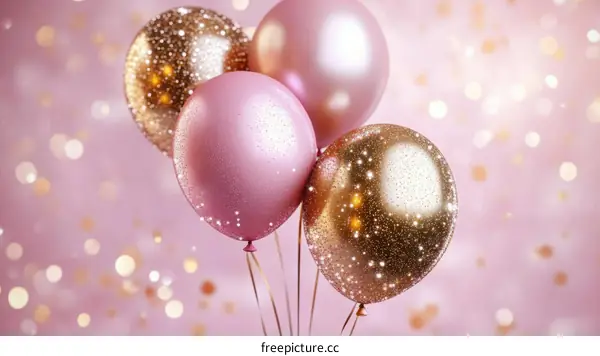 Sparkling Pink and Gold Balloons Festive Background