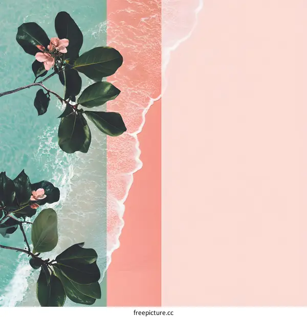 Tropical Leaves and Ocean Waves Abstract Background