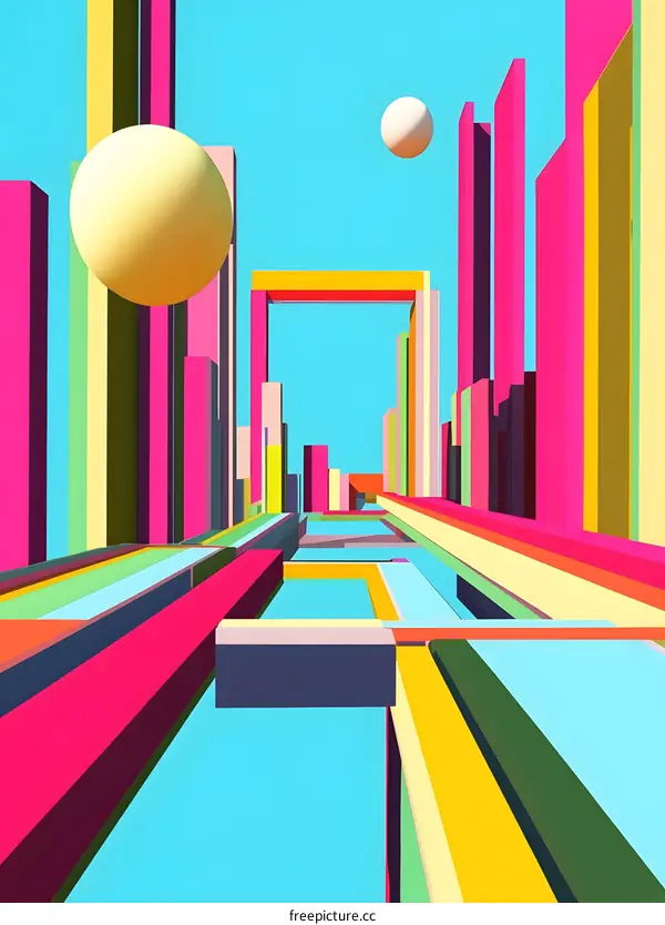 Abstract 3D Illustration of Colorful Geometric Shapes and Forms in Perspective