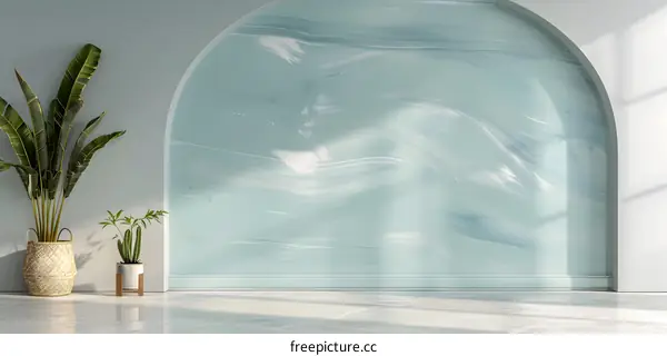 Minimalist Interior Design with Blue and White Wall and Plants