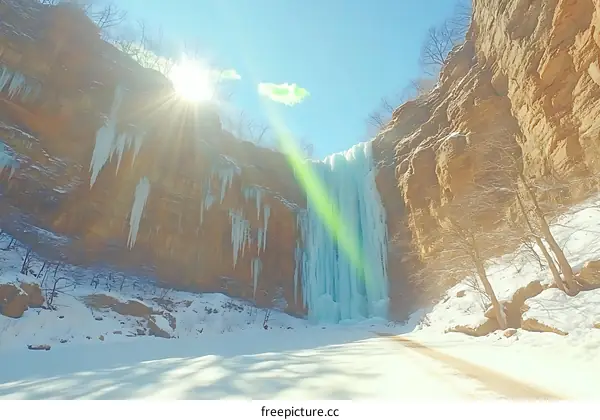 Frozen Waterfall In Winter Scenery