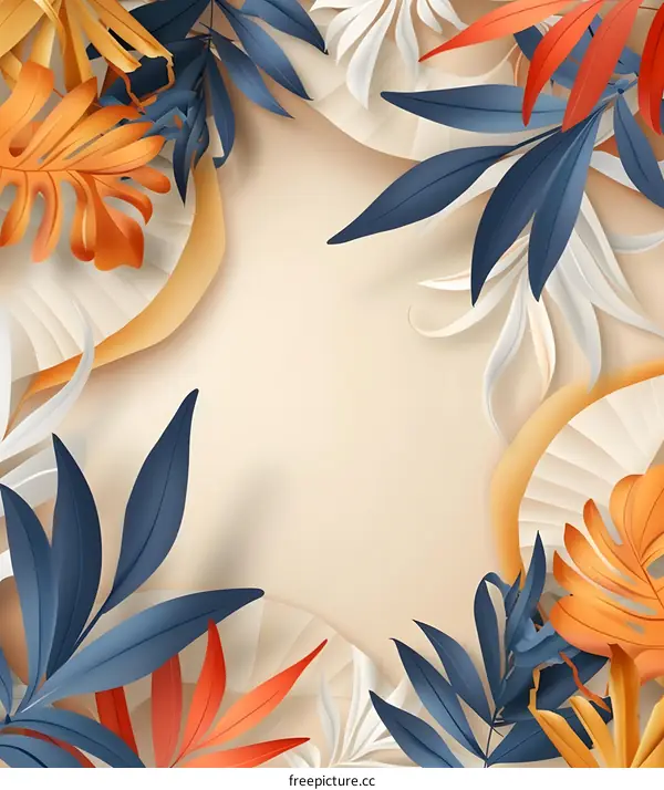Abstract Tropical Leaves Border Design