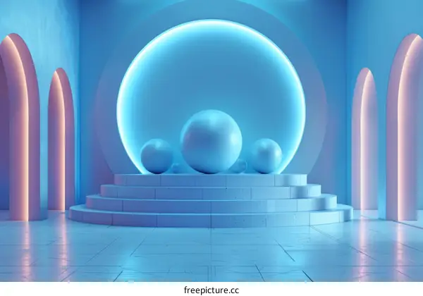 Neon Blue and Pastel Pink Geometric Display Interior