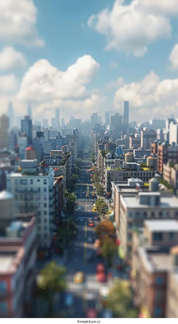 New York City Skyline with Blurry Buildings and Cars