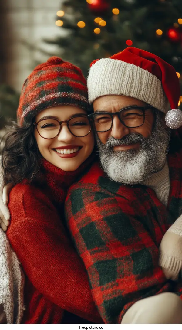Christmas Couple Portrait with Festive Hats