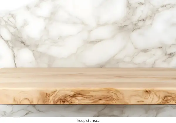 Wooden Shelf with Marble Background for Product Display