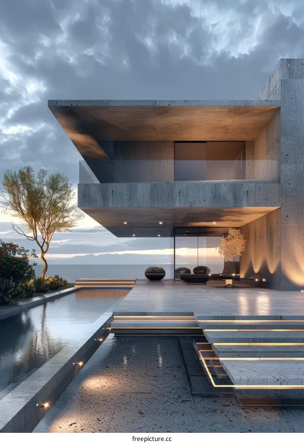 Modern concrete house with pool and amazing sea view
