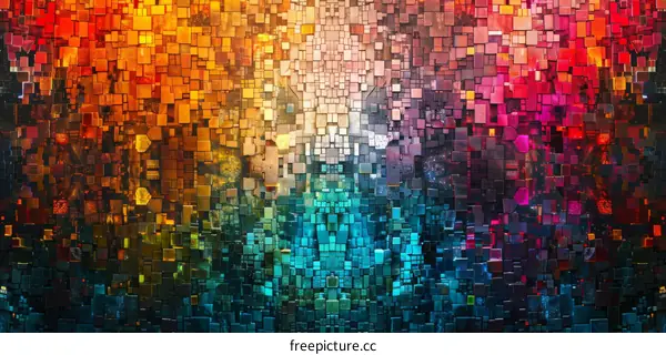 Colorful mosaic tiles in shades of red orange yellow green blue and purple