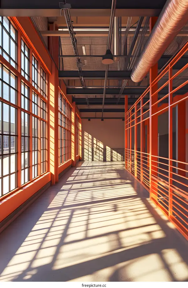 Industrial Building With Large Windows and Steel Beams