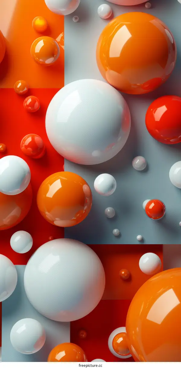 3D rendering of a bunch of glossy spheres of various sizes in bright colors