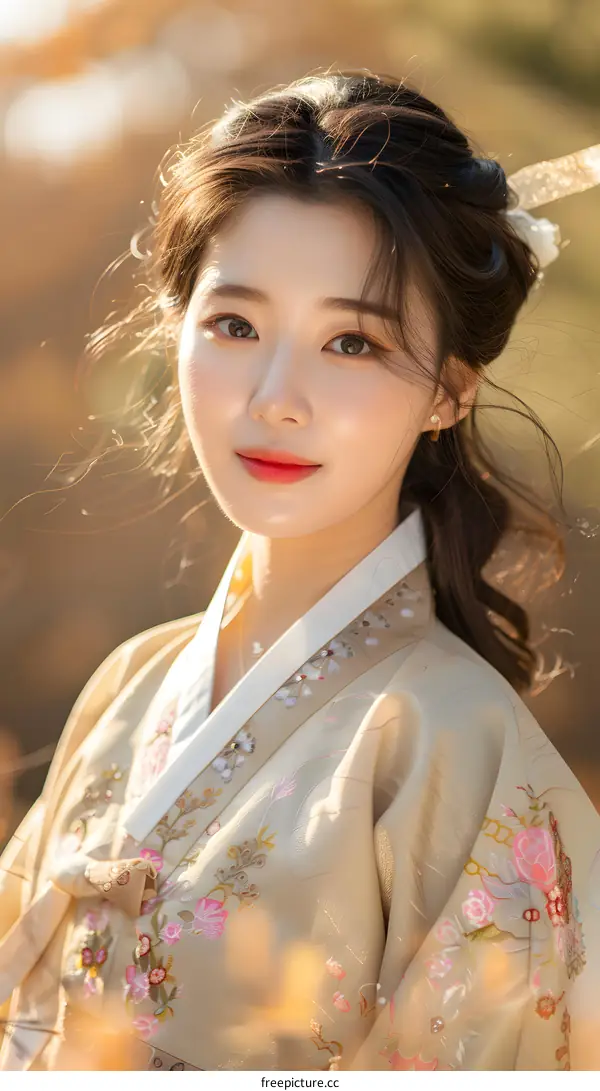 Portrait of a young woman in traditional Korean dress, or Hanbok