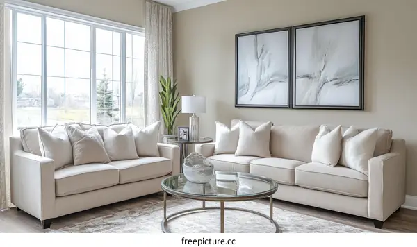 Modern Beige Living Room with Large Windows