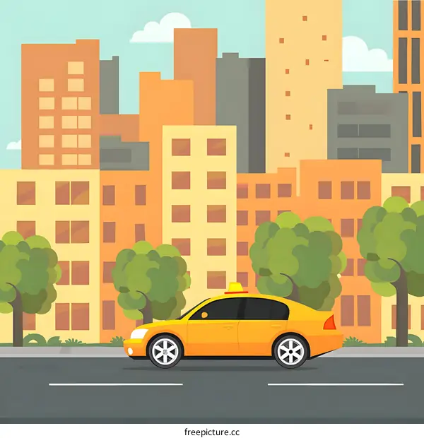 Yellow Taxi Cab Driving on City Street