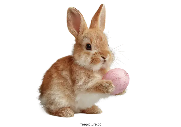 [Transparent Background PNG]Cute Baby Easter Bunny with Pink Egg