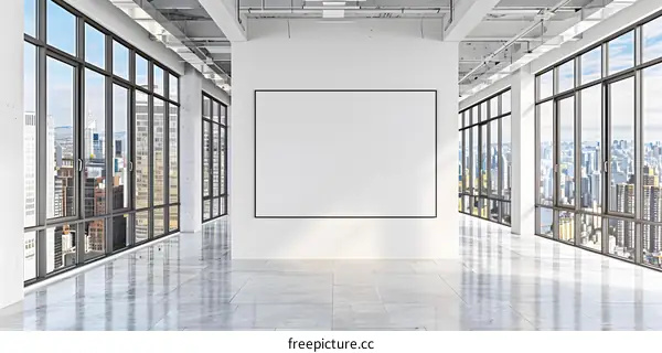 Blank Canvas Wall in Modern Office with City View