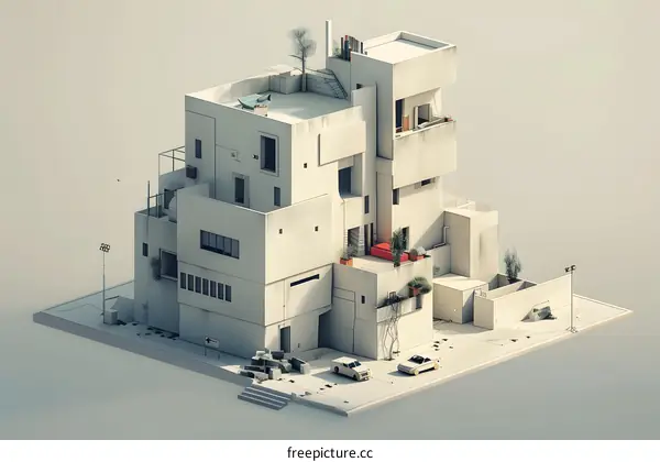 Minimalist White Building with Rooftop Gardens