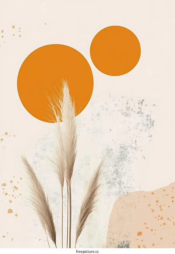 Abstract Boho Minimalist Art Print with Pampas Grass and Sun