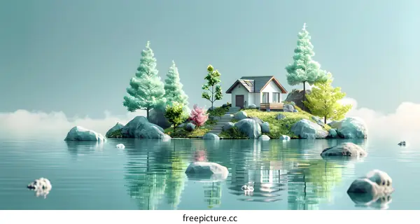 small house on the rock in the middle of the lake