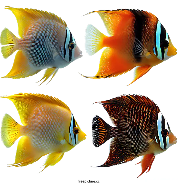 [Transparent Background PNG]Four Colorful Fish in a Studio Setting