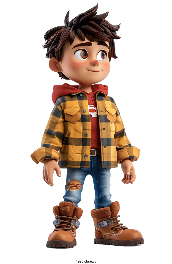 [Transparent Background PNG]A 3D rendering of an animated boy