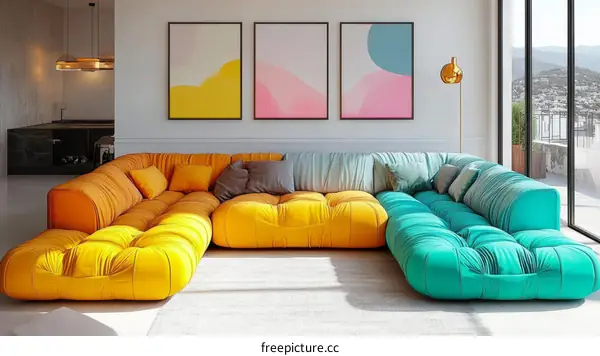 Modern Colorful Sectional Sofa in a Stylish Living Room