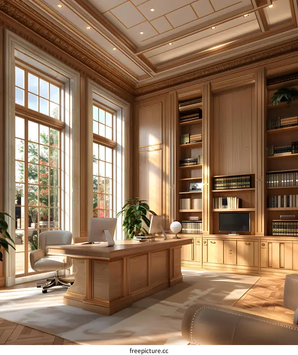 Luxury Home Office Design With Wood Paneling