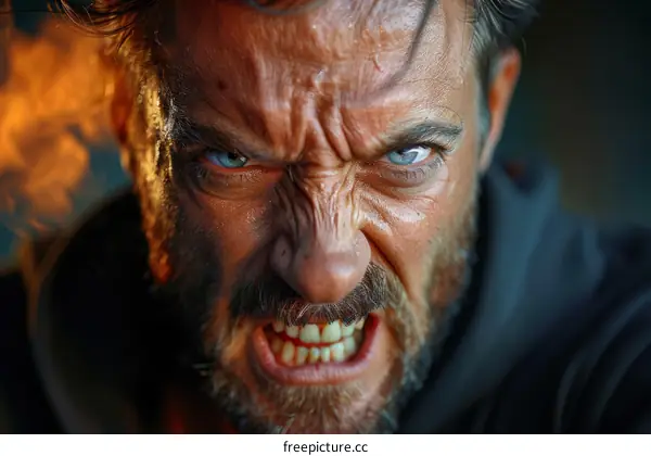 Angry Caucasian Man Close Up Portrait