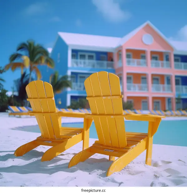 Two Adirondack Chairs on a Secluded Tropical Beach