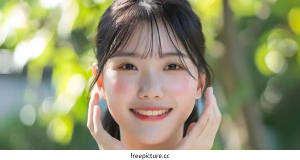 Smiling Asian Woman in a Green Background