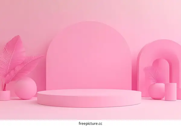 Pink Geometric Display Podium with Tropical Leaves